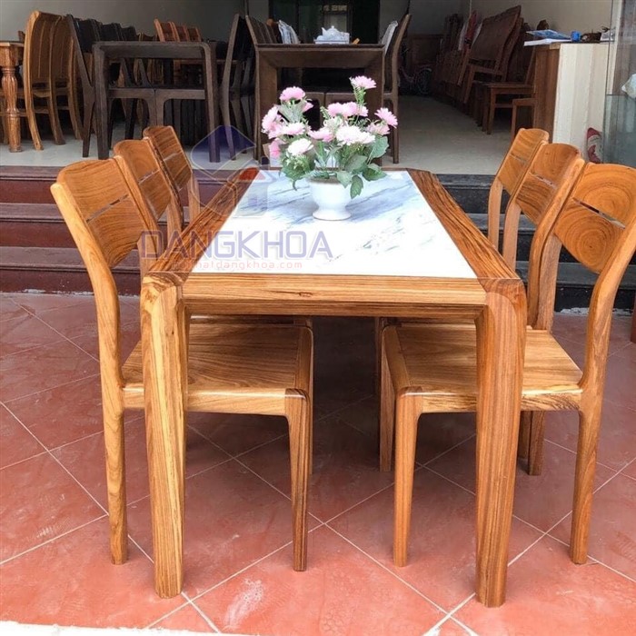 bộ bàn ăn 6 ghế gỗ sồi mặt đá