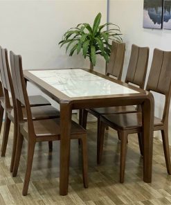 Bộ bàn ăn 6 ghế gỗ sồi mặt đá - BADK65