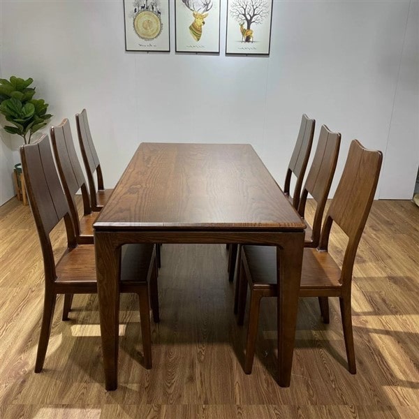 Bộ bàn ăn 6 ghế gỗ sồi mặt gỗ + kính - BADK66