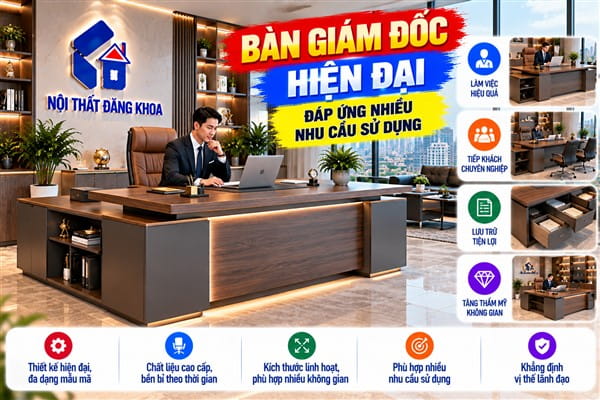 Ảnh: Bàn giám đốc hiện đại đáp ứng nhiều nhu cầu sử dụng