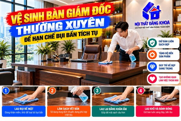 Ảnh: Vệ sinh bàn giám đốc thường xuyên để hạn chế bụi bẩn tích tụ