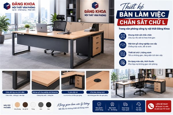 Thiết Kế Bàn Làm Việc Chân Sắt Chữ L Đẹp, Hiện Đại Và Tối Ưu Không Gian