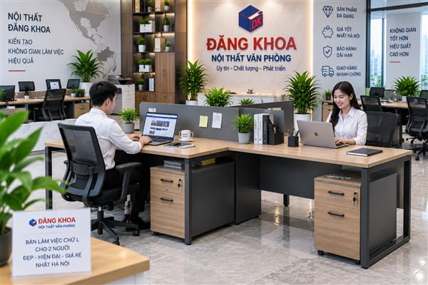 Ảnh: Mẫu bàn làm việc chữ L cho 2 người