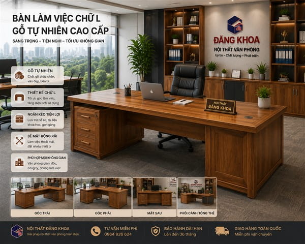 Vì sao bàn làm việc chữ L gỗ tự nhiên được ưa chuộng?
