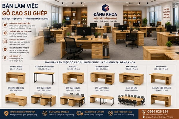 Ưu điểm của bàn làm việc gỗ cao su ghép