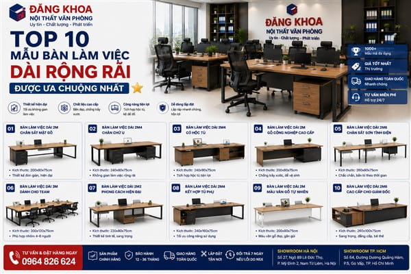 Top 10 Mẫu Bàn Làm Việc Dài Rộng Rãi Được Ưa Chuộng Nhất ⭐