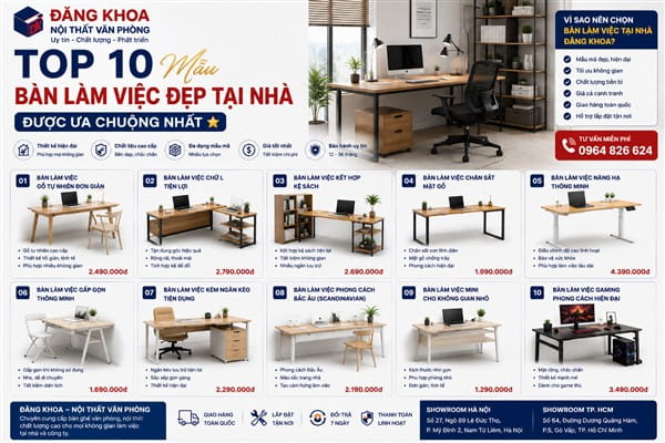 Top 10 Mẫu Bàn Làm Việc Đẹp Tại Nhà Được Ưa Chuộng Nhất ⭐