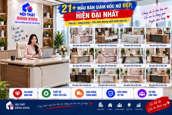 Ảnh: Bàn giám đốc nữ chân sắt mang phong cách Minimalist hiện đại