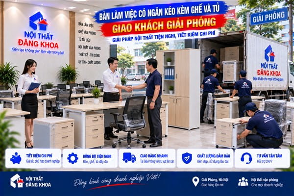 Ảnh: Đặc điểm nổi bật của bàn làm việc có ngăn kéo kèm ghế và tủ