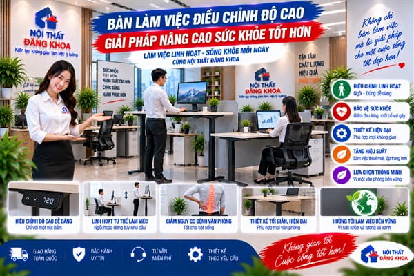 Ảnh: BÀN LÀM VIỆC ĐIỀU CHỈNH ĐỘ CAO – GIẢI PHÁP NÂNG CAO SỨC KHỎE TỐT HƠN