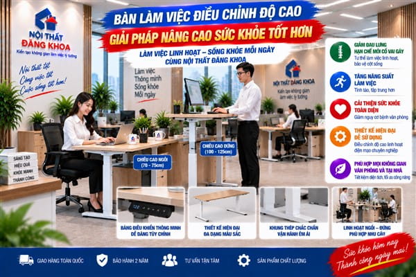 Ảnh: Các loại bàn làm việc điều chỉnh độ cao phổ biến