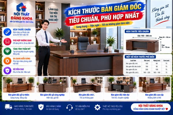 Ảnh: Bàn giám đốc dài 1m6 phù hợp với phòng có diện tích vừa phải