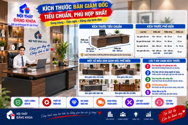 Ảnh: Kích thước bàn giám đốc tiêu chuẩn