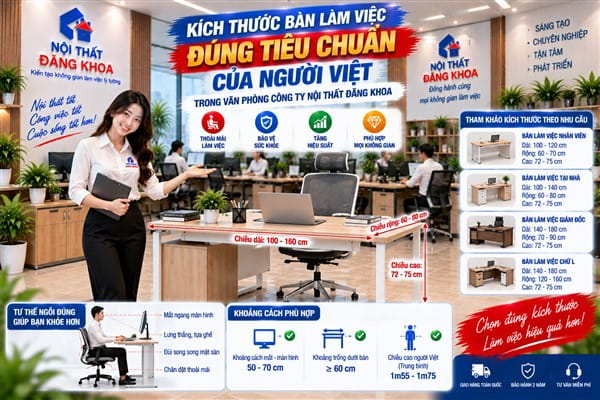 Ảnh: Tiêu chuẩn kích thước bàn làm việc phổ thông