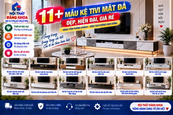 Ảnh: Kệ tivi mặt đá tạo điểm nhấn hiện đại cho phòng khách