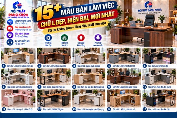 Ảnh: Bàn làm việc chữ L giúp tận dụng tối đa diện tích góc phòng