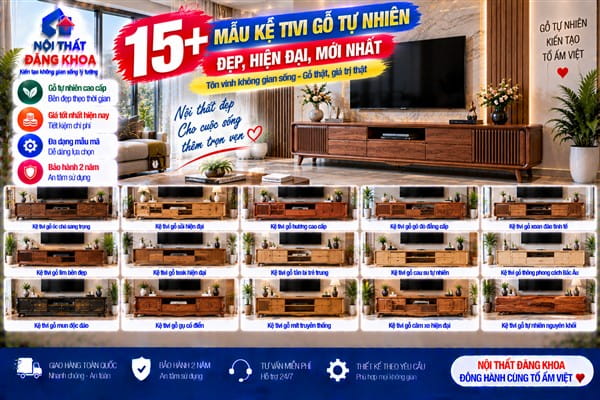 Ảnh: Kết cấu gỗ tự nhiên phù hợp với nhiều kiểu kệ tivi