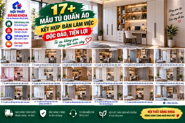 Ảnh: Tủ quần áo kết hợp bàn làm việc giúp tiết kiệm diện tích