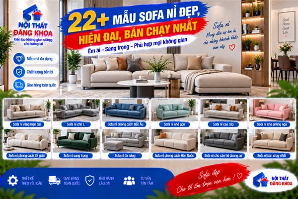 Ảnh: 22+ Mẫu sofa nỉ đẹp, hiện đại, bán chạy nhất