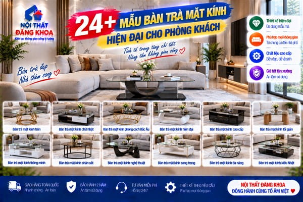 Ảnh: Bàn trà kính tối giản phù hợp với phòng khách hiện đại