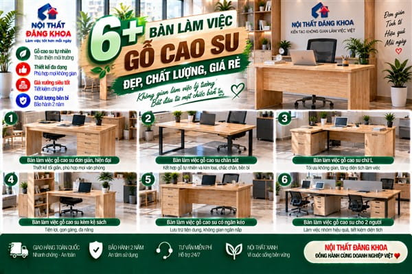 Ảnh: Bàn làm việc gỗ cao su chân gấp giúp tiết kiệm diện tích