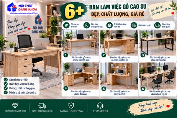 Ảnh: Bàn làm việc gỗ cao su chân gấp gọn