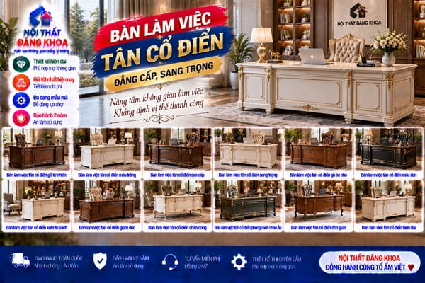 Ảnh: Bàn làm việc tân cổ điển chú trọng sự cân đối trong thiết kế