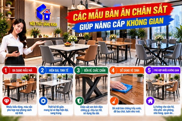 Ảnh: Bàn ăn khung sắt có nhiều thiết kế chân bàn khác nhau