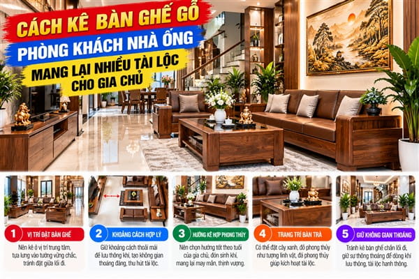 Ảnh: Kê bàn ghế gỗ hợp lý giúp phòng khách thuận tiện khi tiếp khách