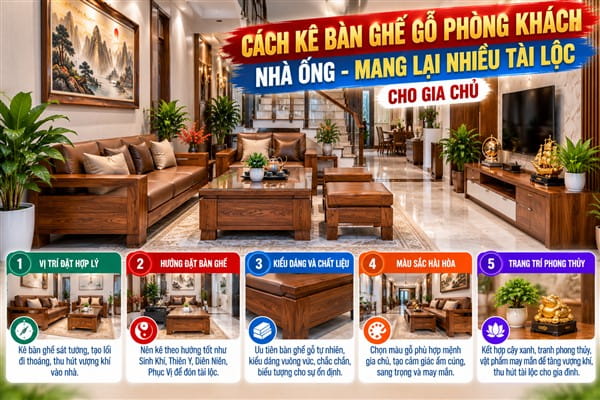 Ảnh: Tại sao việc kê bàn ghế gỗ phòng khách nhà ống lại quan trọng?