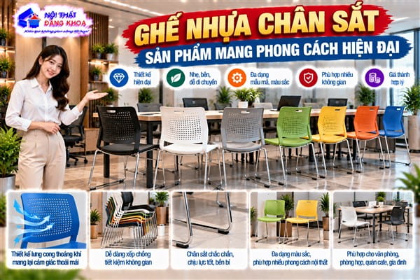 Ảnh: Ghế nhựa chân sắt có cấu tạo kết hợp giữa nhựa và kim loại