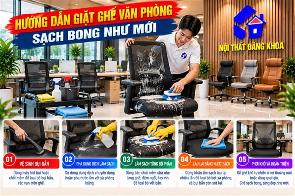 Ảnh: Hướng dẫn giặt ghế văn phòng sạch bong như mới