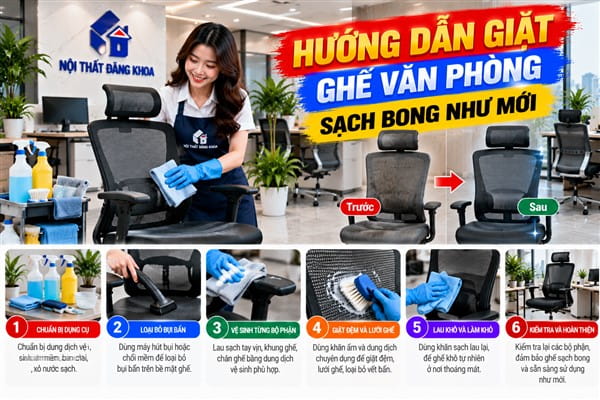 Ảnh: Giặt ghế văn phòng định kỳ giúp loại bỏ bụi bẩn tích tụ