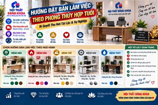 Ảnh: Hướng bàn làm việc thường được tham khảo theo tuổi và bản mệnh