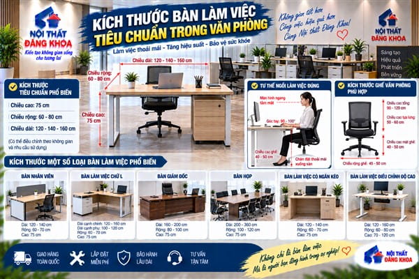 Ảnh: Kích thước bàn làm việc tiêu chuẩn trong văn phòng