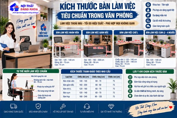 Ảnh: Chiều cao bàn làm việc tiêu chuẩn
