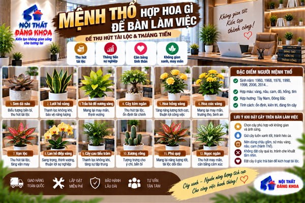 Ảnh: Mệnh Thổ hợp hoa gì để bàn làm việc để thu hút tài lộc