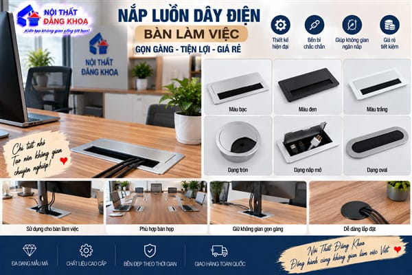 Ảnh: Nắp luồn dây điện giúp mặt bàn làm việc gọn gàng hơn