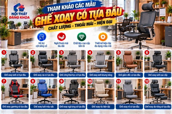 Ảnh: Ghế xoay có tựa đầu bổ sung điểm đỡ cho vùng đầu và cổ