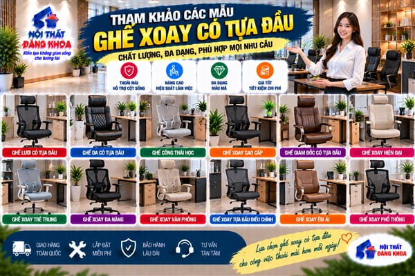 Ảnh: Tham khảo các mẫu ghế xoay có tựa đầu chất lượng
