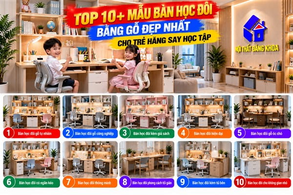 Ảnh: Bàn học đôi cho 2 bé tạo khu vực học tập riêng trong cùng một không gian