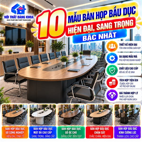 10 Mẫu Bàn Họp Bầu Dục Hiện Đại, Sang Trọng Bậc Nhất: Giải Pháp Hoàn Hảo Cho Mọi Không Gian Văn Phòng.