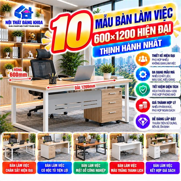 10 Mẫu Bàn Làm Việc 600×1200 Hiện Đại, Thịnh Hành Nhất