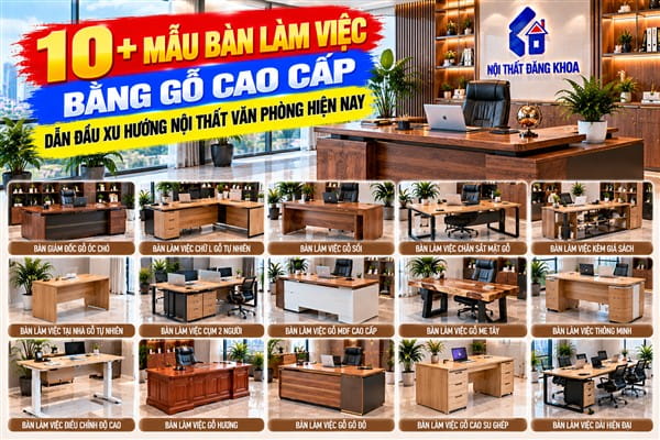 Ảnh: Bàn làm việc gỗ cao cấp phù hợp với nhiều phong cách văn phòng