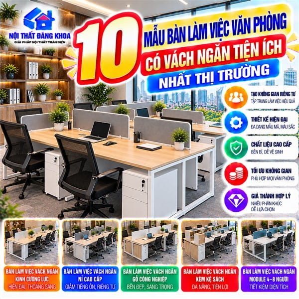 10 Mẫu Bàn Làm Việc Văn Phòng Có Vách Ngăn Tiện Ích Nhất: Giải Pháp Tối Ưu Cho Không Gian Hiện Đại.