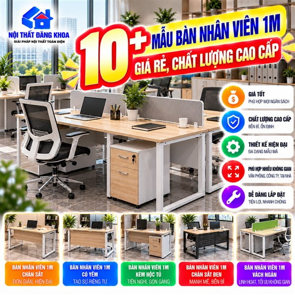 10+ Mẫu Bàn Nhân Viên 1m Giá Rẻ, Chất Lượng Cao Cấp