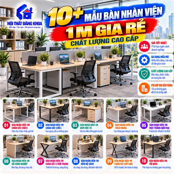 Bàn làm việc 1m giúp doanh nghiệp tối ưu diện tích bố trí nhân sự
