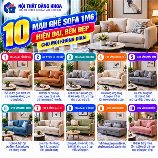 Ghế sofa 1m6 đáp ứng nhu cầu ngồi của gia đình ít thành viên