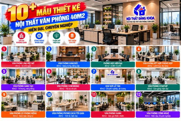 Ảnh: 10+ Mẫu thiết kế nội thất văn phòng 40m2 hiện đại, chuyên nghiệp