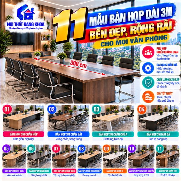 Bàn họp 3m tạo không gian làm việc rộng rãi và thoải mái